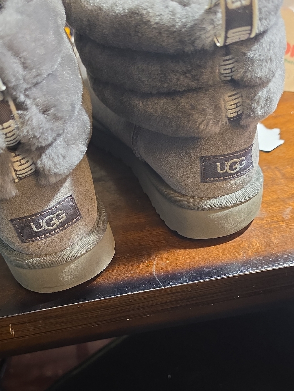 UGG Womens Taupe Suede Sheepskin Fold-Over Boot